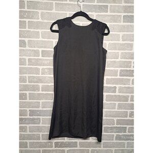 Armani Jean Embroidered Crochet‎ Shoulder Women Satin Black Dress Size 4
